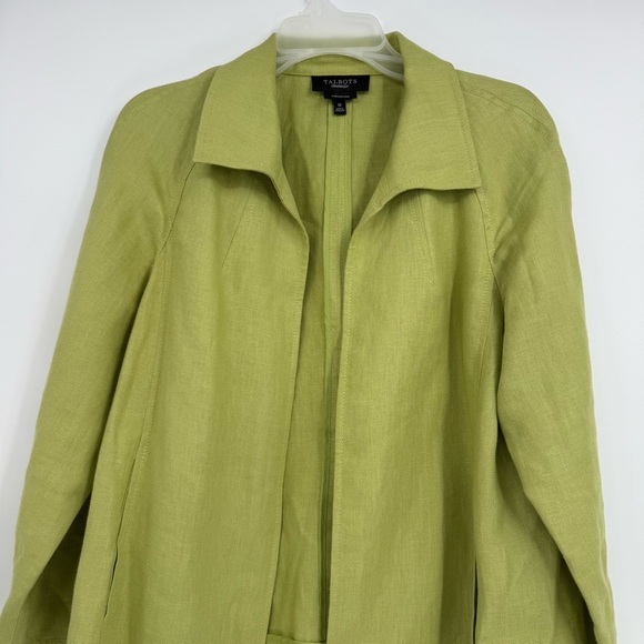 Talbots Jacket Womens Size M Pure Irish Linen Blazer Open Front Green Pockets - Picture 4 of 9
